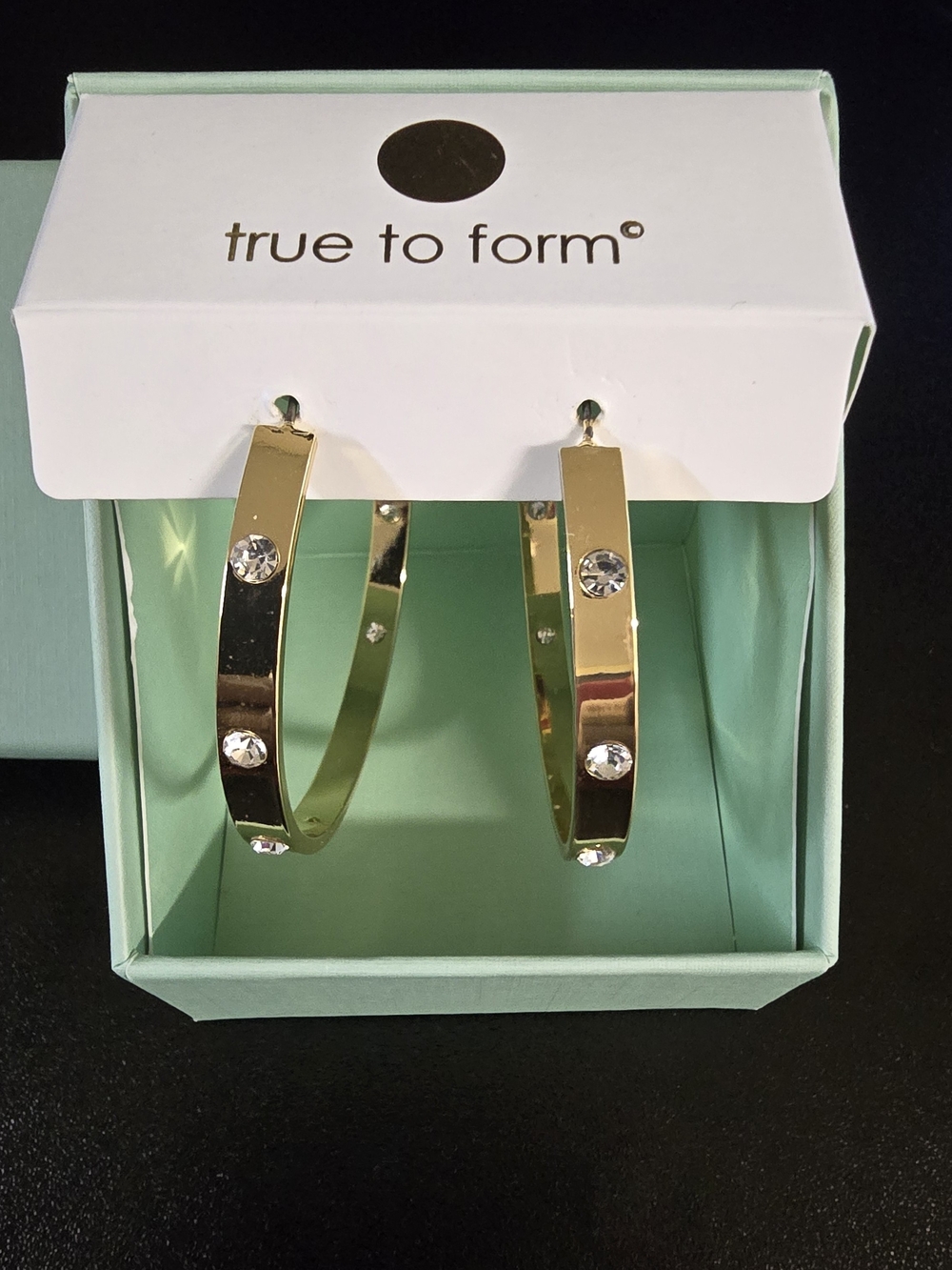 True To Form Crystal Accent Gold Hoop Earrings NWT